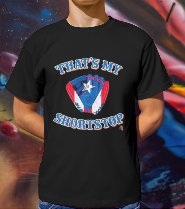 THAT'S MY SHORTSTOP Puerto Rican Flag Baseball Glove T-Shirt