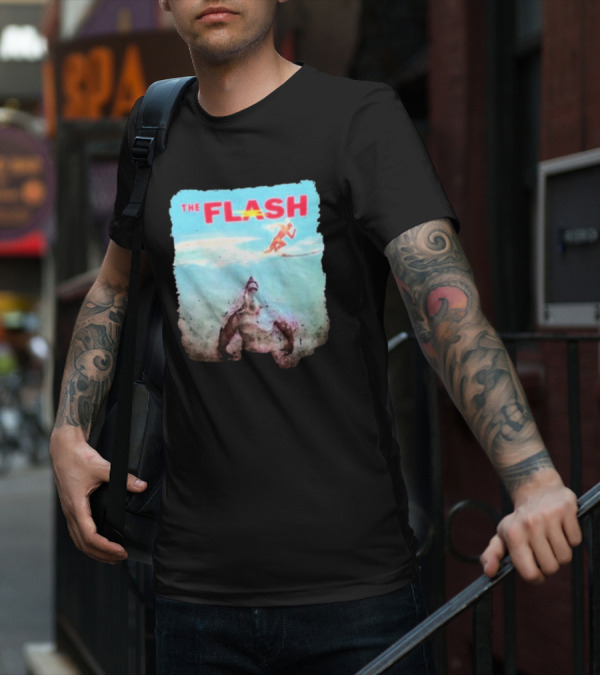 The Flash Running Above King Shark In Ocean T-Shirt