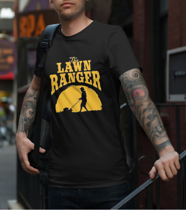 The Lawn Ranger Mower Silhouette Against Setting Sun T-Shirt