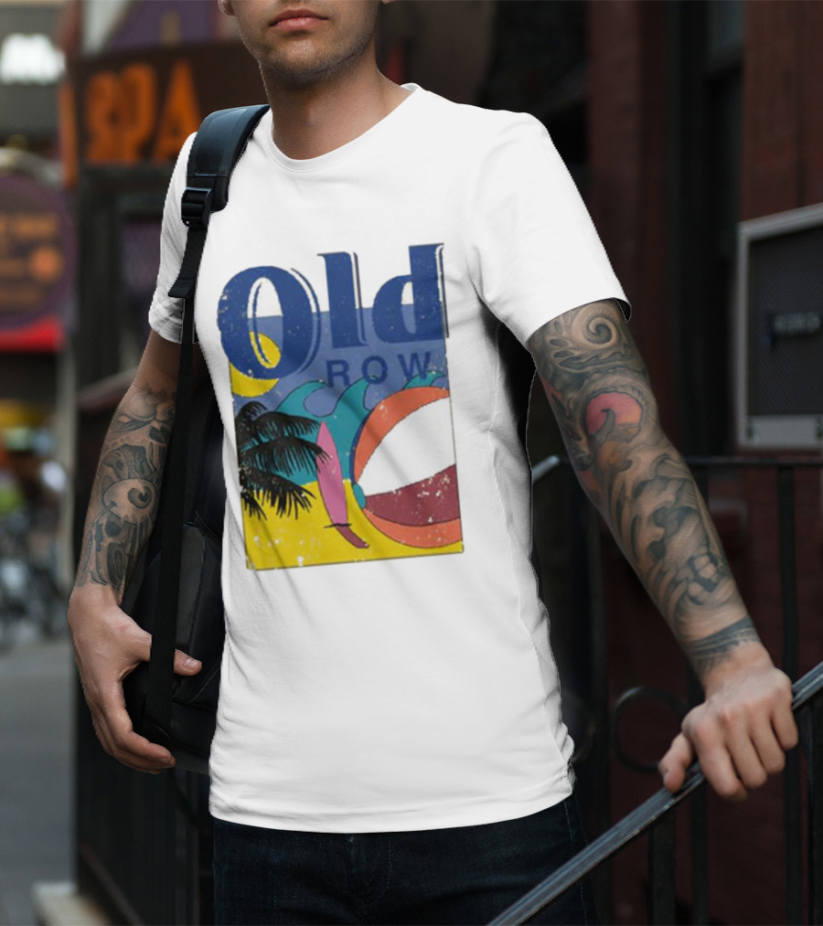 Old Row Beach Scene With Palm Trees And Beach Ball T-Shirt
