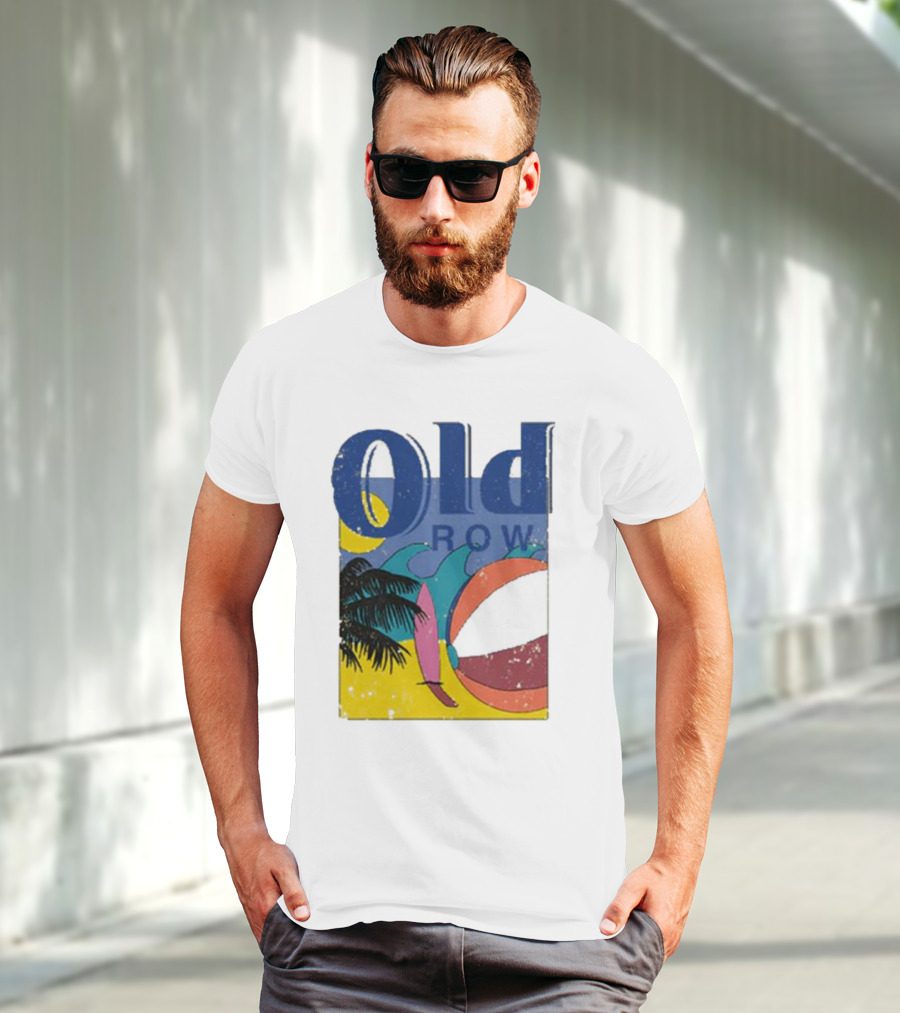 Old Row Beach Scene With Palm Trees And Beach Ball T-Shirt