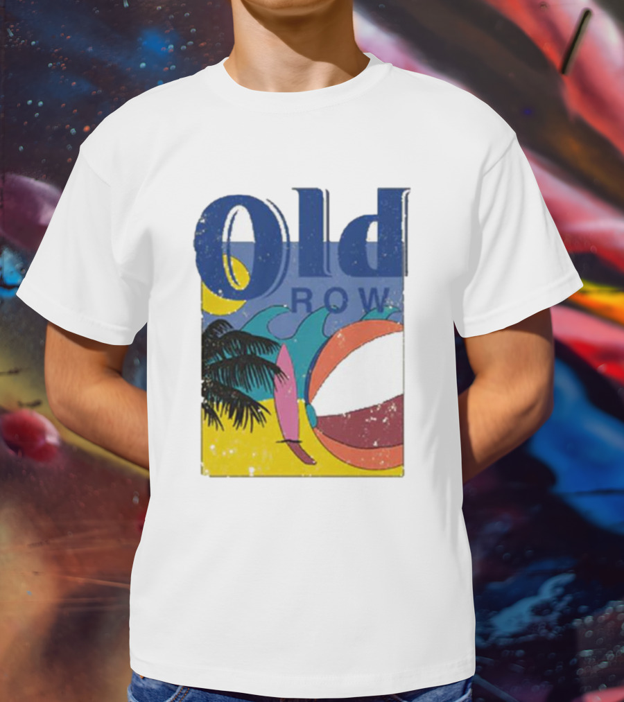 Old Row Beach Scene With Palm Trees And Beach Ball T-Shirt