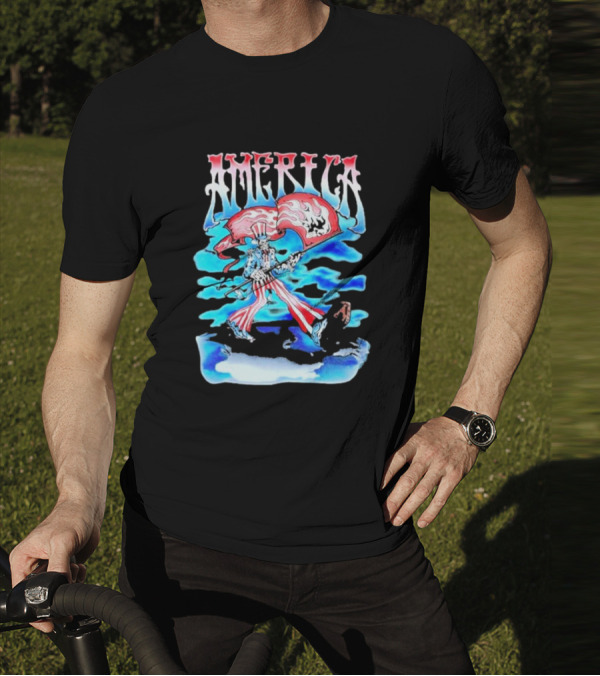 Warren Lotas America Skeleton Uncle Sam With Skull Flags T-Shirt