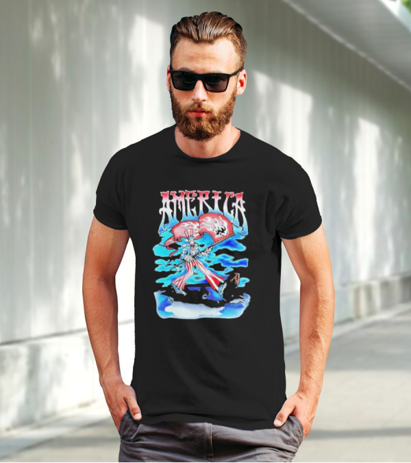 Warren Lotas America Skeleton Uncle Sam With Skull Flags T-Shirt