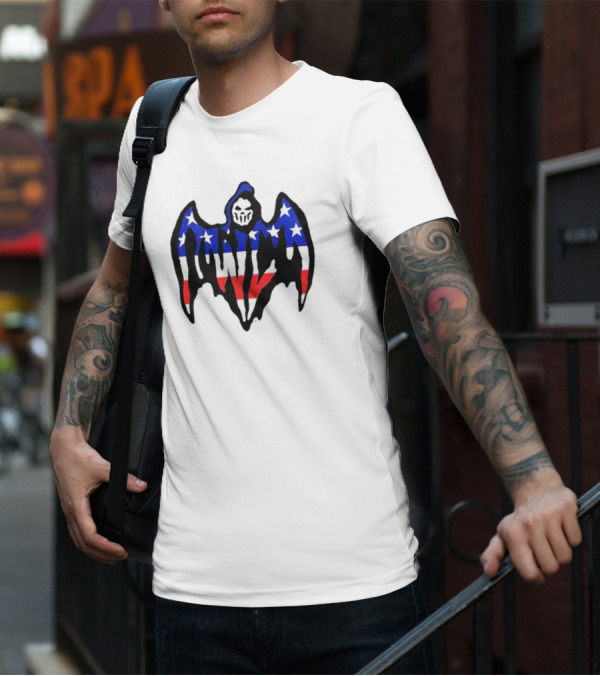 Warren Lotas Patriotic Stars And Stripes Winged Skull T-Shirt