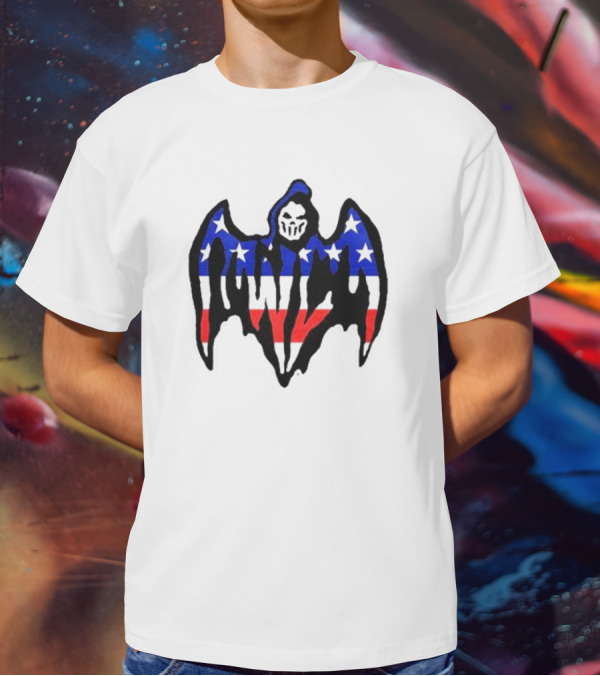 Warren Lotas Patriotic Stars And Stripes Winged Skull T-Shirt