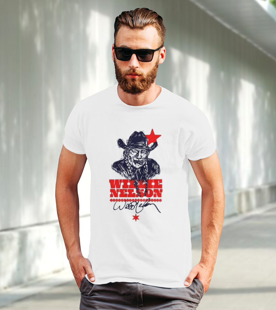 Willie Nelson Woodcut Cowboy Hat Red Star T-Shirt