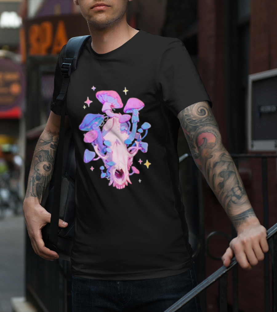 Simkaye Storenvy Magic Raccoon Skull Psychedelic Mushrooms Stars T-Shirt