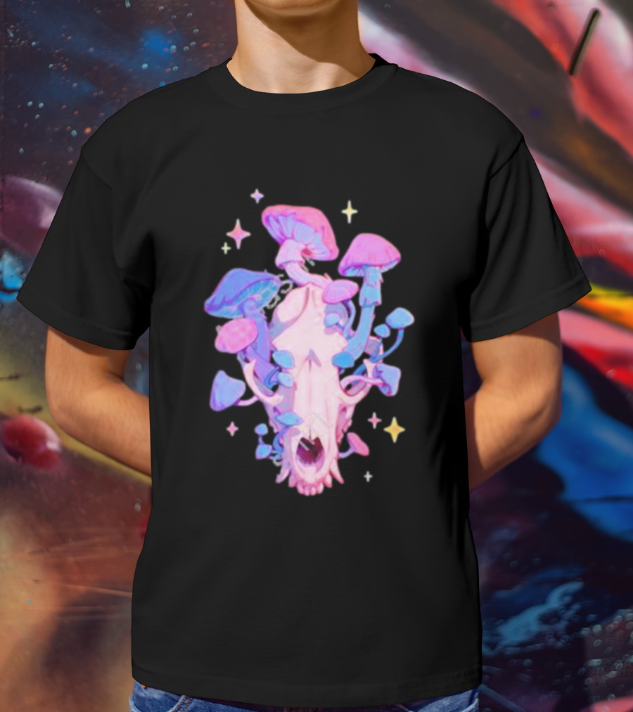 Simkaye Storenvy Magic Raccoon Skull Psychedelic Mushrooms Stars T-Shirt