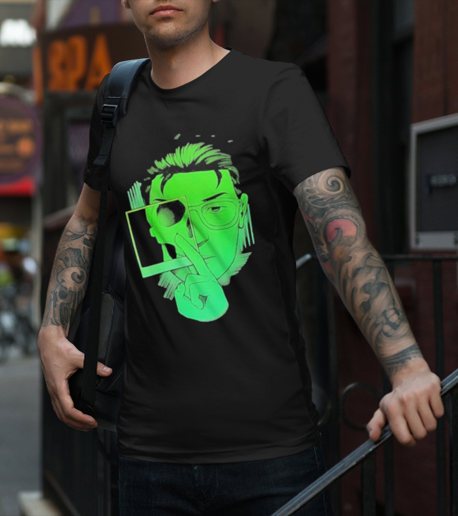 Skull Polaroid Green Neon Portrait Framerate T-Shirt