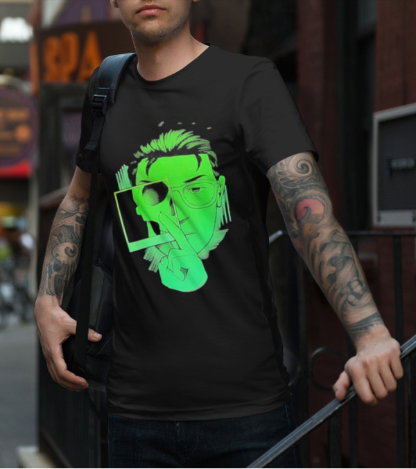 Skull Polaroid Green Neon Portrait Framerate T-Shirt