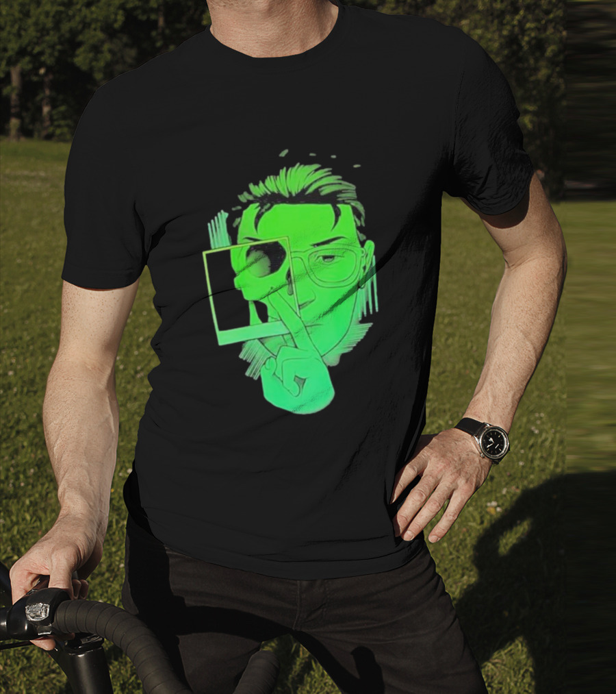 Skull Polaroid Green Neon Portrait Framerate T-Shirt