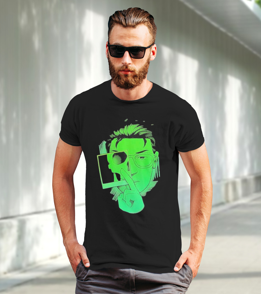 Skull Polaroid Green Neon Portrait Framerate T-Shirt