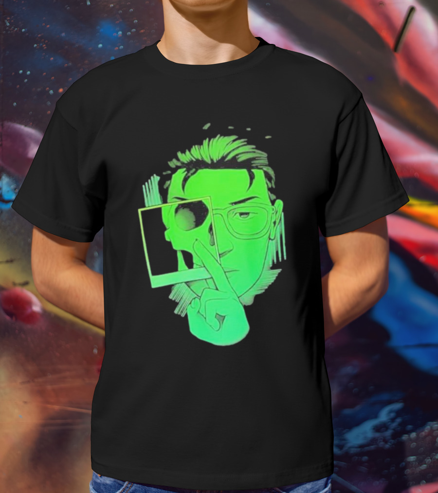 Skull Polaroid Green Neon Portrait Framerate T-Shirt
