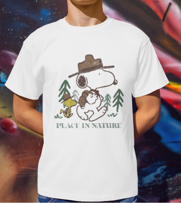 Snoopy Peace In Nature With Woodstock And Trees T-Shirt