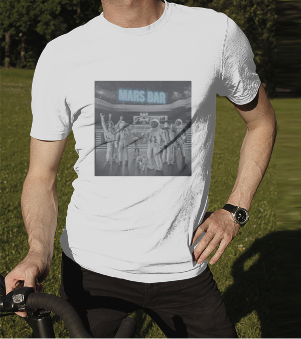 Mars Bar With Astronauts And Alien In Space Scene T-Shirt