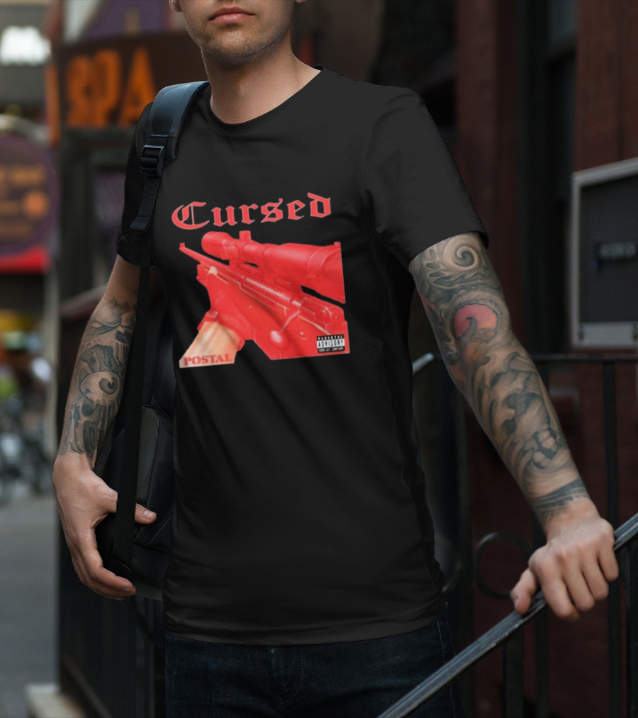 Cursed Postal Rifle Record Text Explicit Content T-Shirt