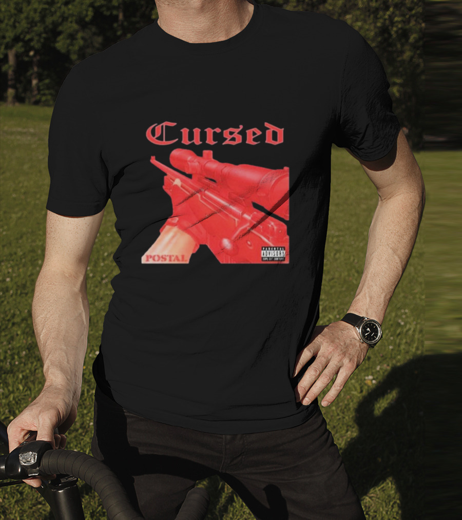 Cursed Postal Rifle Record Text Explicit Content T-Shirt