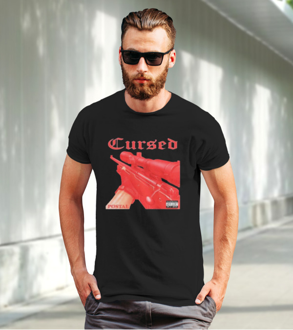 Cursed Postal Rifle Record Text Explicit Content T-Shirt