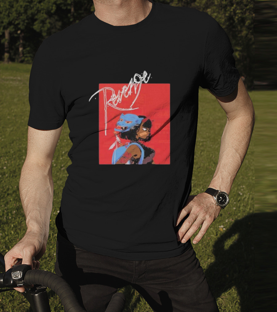 Revenge Warrior With Blue Mask And Bold Typography T-Shirt