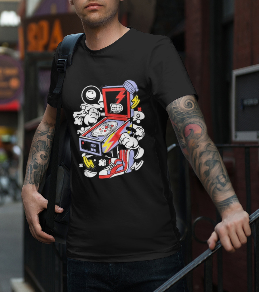 Stern Pinball Lightning Bolt Cartoon Sneakers T-Shirt