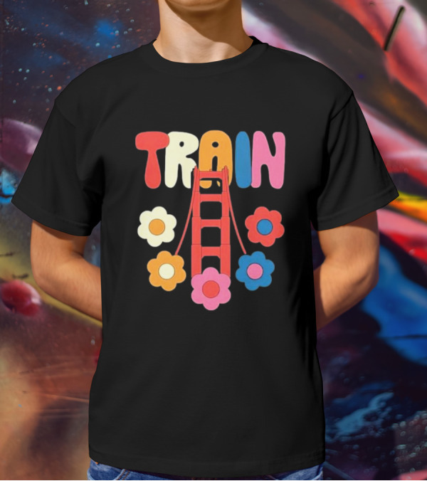 Train Golden Bridge Flowers T-Shirt