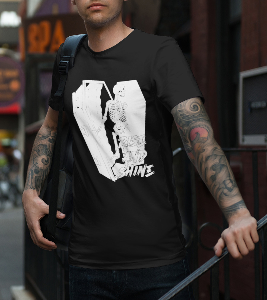 Rise And Shine Skeleton Emerging From Coffin T-Shirt