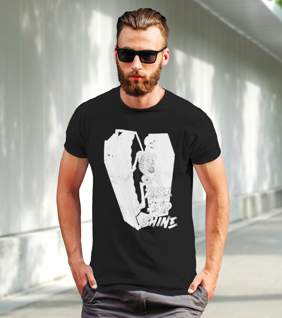 Rise And Shine Skeleton Emerging From Coffin T-Shirt