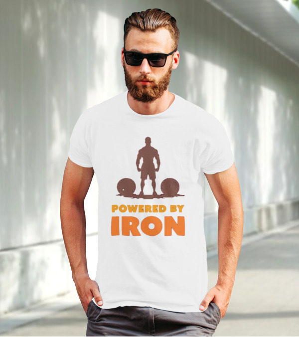 Powered By Iron Muscular Strength And Fitness Motivation T-Shirt