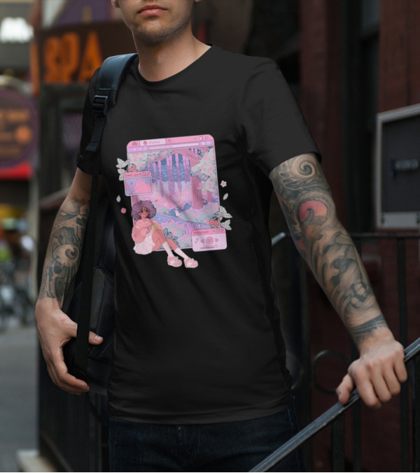 Sheilur Dreamy Strawberry Window Girl In Pink Forest T-Shirt