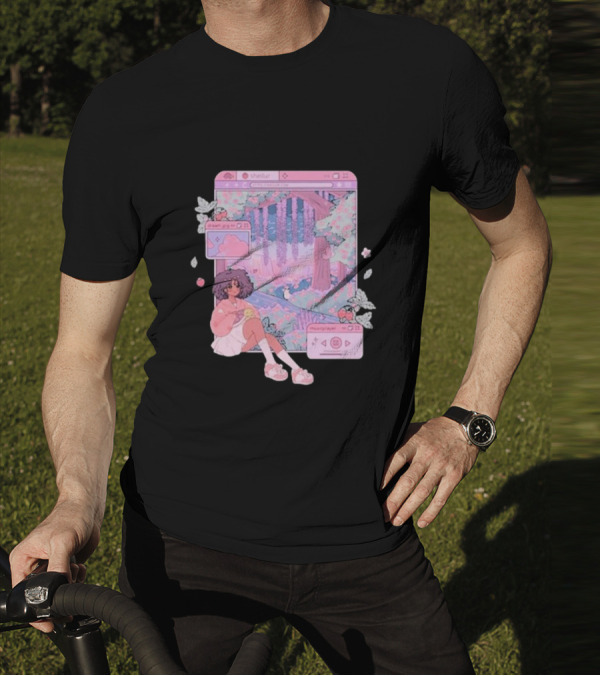 Sheilur Dreamy Strawberry Window Girl In Pink Forest T-Shirt