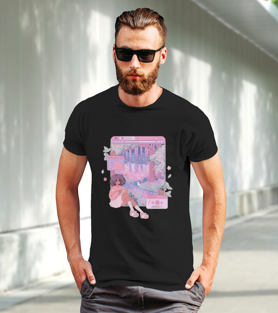 Sheilur Dreamy Strawberry Window Girl In Pink Forest T-Shirt