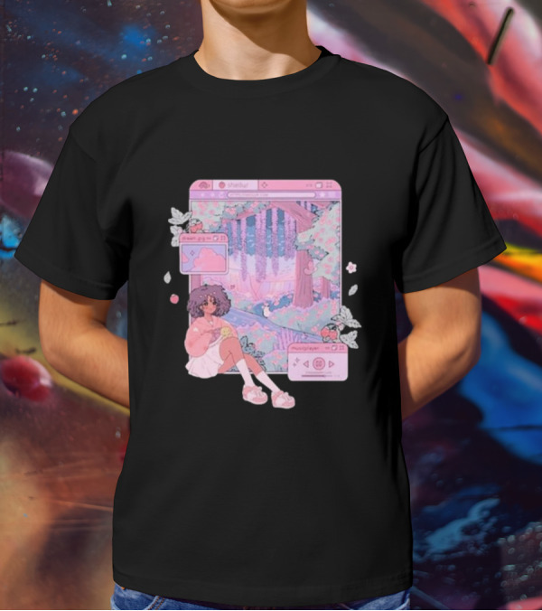 Sheilur Dreamy Strawberry Window Girl In Pink Forest T-Shirt