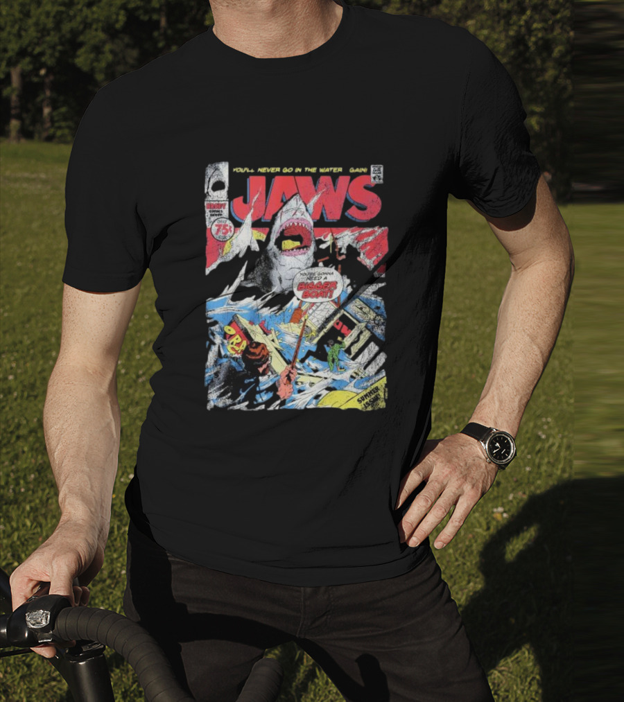 Jaws Comic Cover You'll Never Go In The Water Again You're Gonna Need A Bigger Boat 75 Cent July Roy Thomas Ross Andru Comic Code Authority T-Shirt