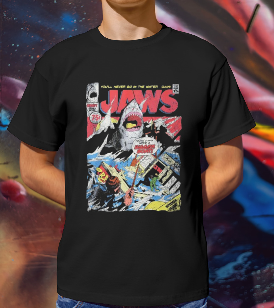 Jaws Comic Cover You'll Never Go In The Water Again You're Gonna Need A Bigger Boat 75 Cent July Roy Thomas Ross Andru Comic Code Authority T-Shirt