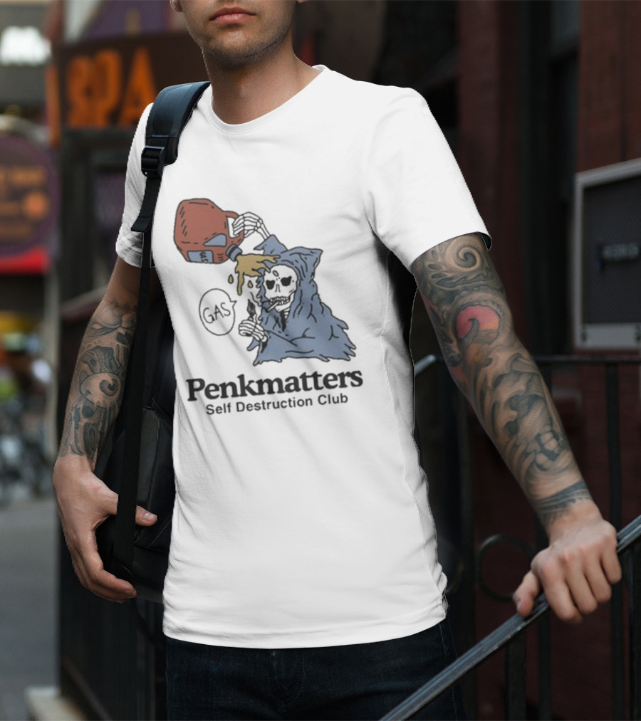 Penkmatters Self Destruction Club Gas Can Pouring On Hooded Figure T-Shirt