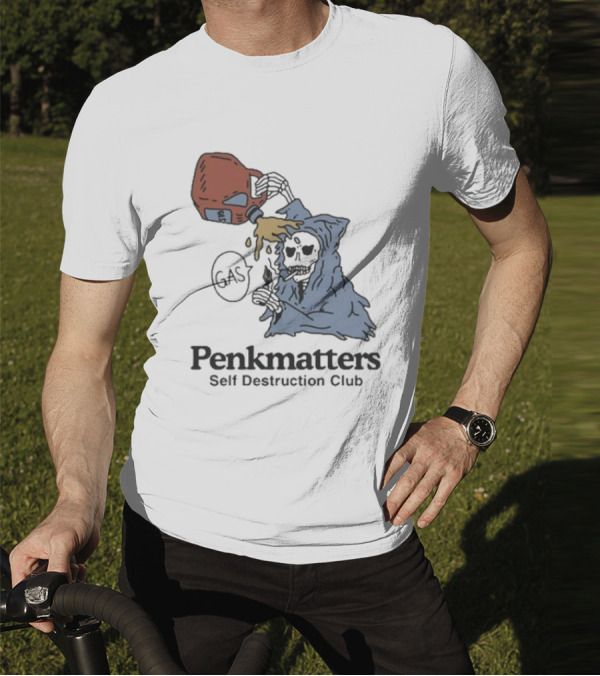 Penkmatters Self Destruction Club Gas Can Pouring On Hooded Figure T-Shirt