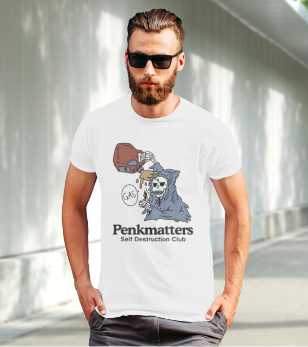 Penkmatters Self Destruction Club Gas Can Pouring On Hooded Figure T-Shirt
