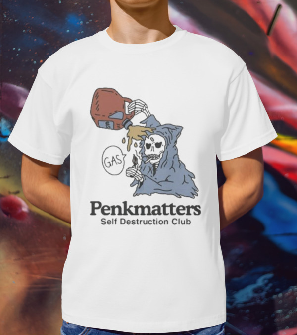 Penkmatters Self Destruction Club Gas Can Pouring On Hooded Figure T-Shirt
