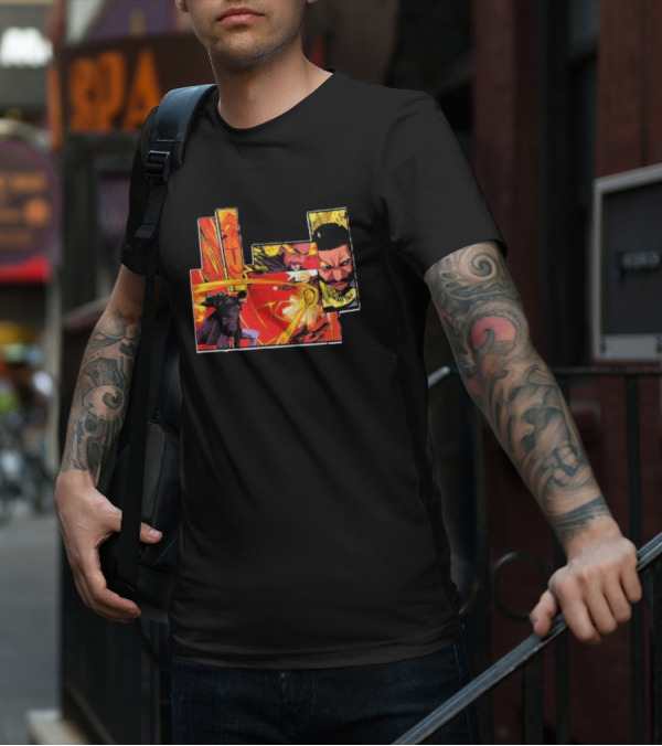 Kid Cudi Moon Man Full Comic Style Dynamic Red And Yellow Panels T-Shirt