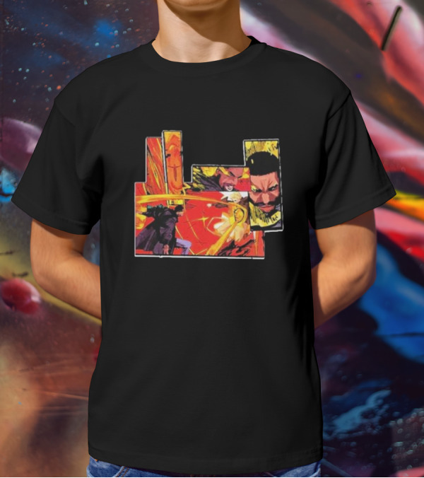 Kid Cudi Moon Man Full Comic Style Dynamic Red And Yellow Panels T-Shirt