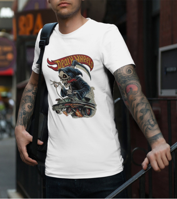 Deadly Wheels Krisna Okky Death Wheels Grim Reaper Driving Flaming Car T-Shirt