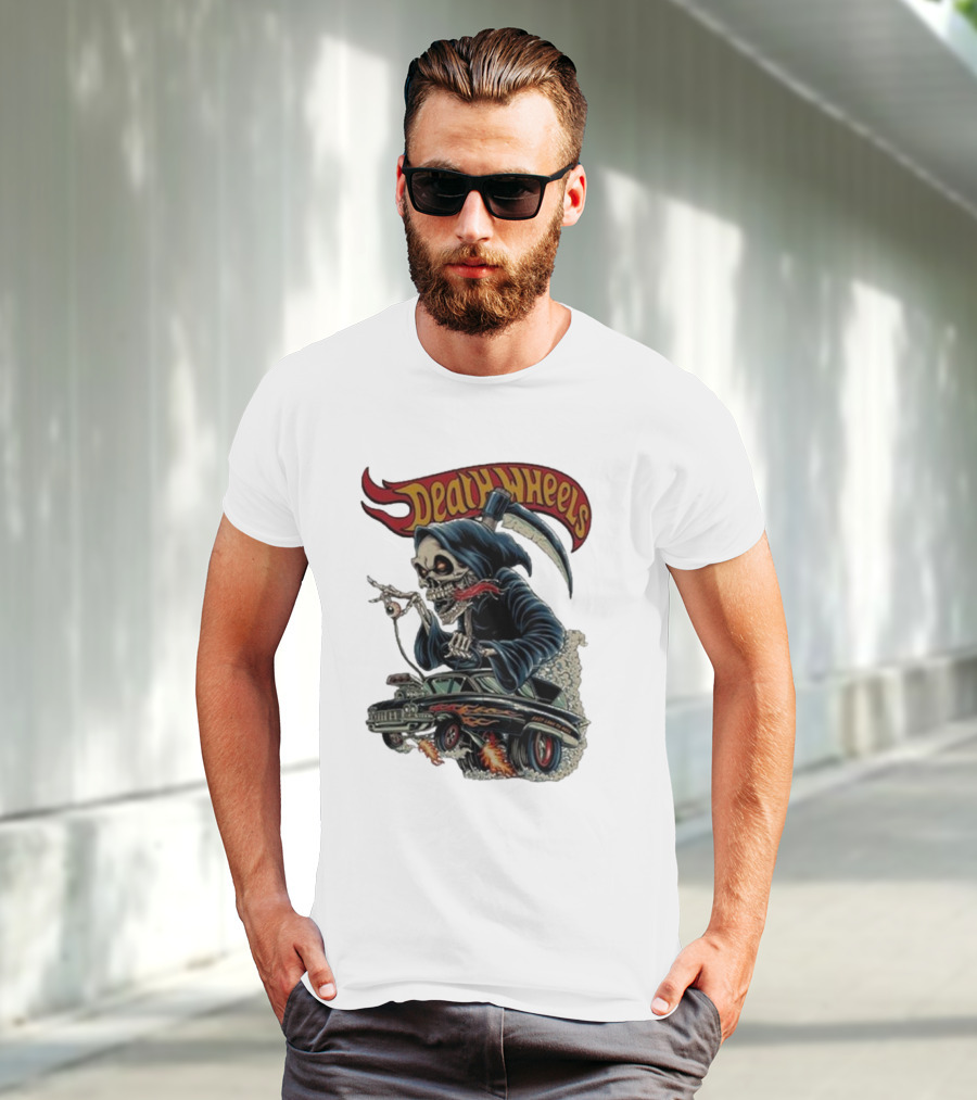 Deadly Wheels Krisna Okky Death Wheels Grim Reaper Driving Flaming Car T-Shirt