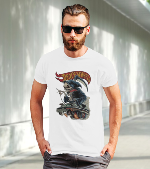 Deadly Wheels Krisna Okky Death Wheels Grim Reaper Driving Flaming Car T-Shirt