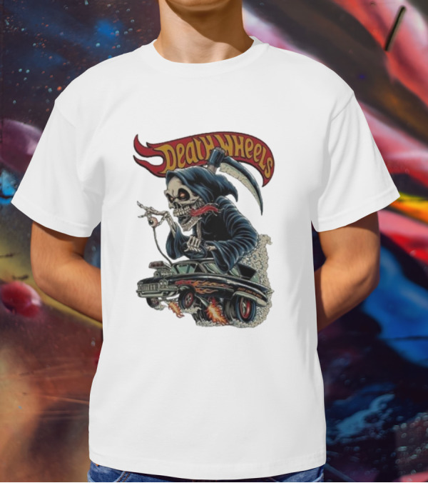 Deadly Wheels Krisna Okky Death Wheels Grim Reaper Driving Flaming Car T-Shirt