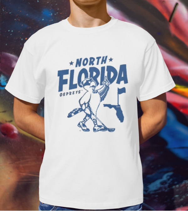 North Florida Ospreys Golfing Mascot Florida Map T-Shirt