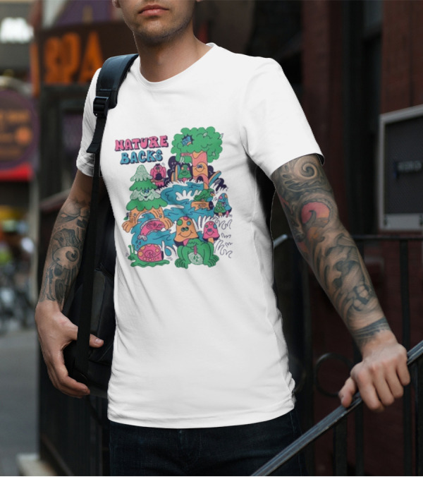 Nature Backs Funky Forest With Colorful Cartoon Animals And Trees T-Shirt