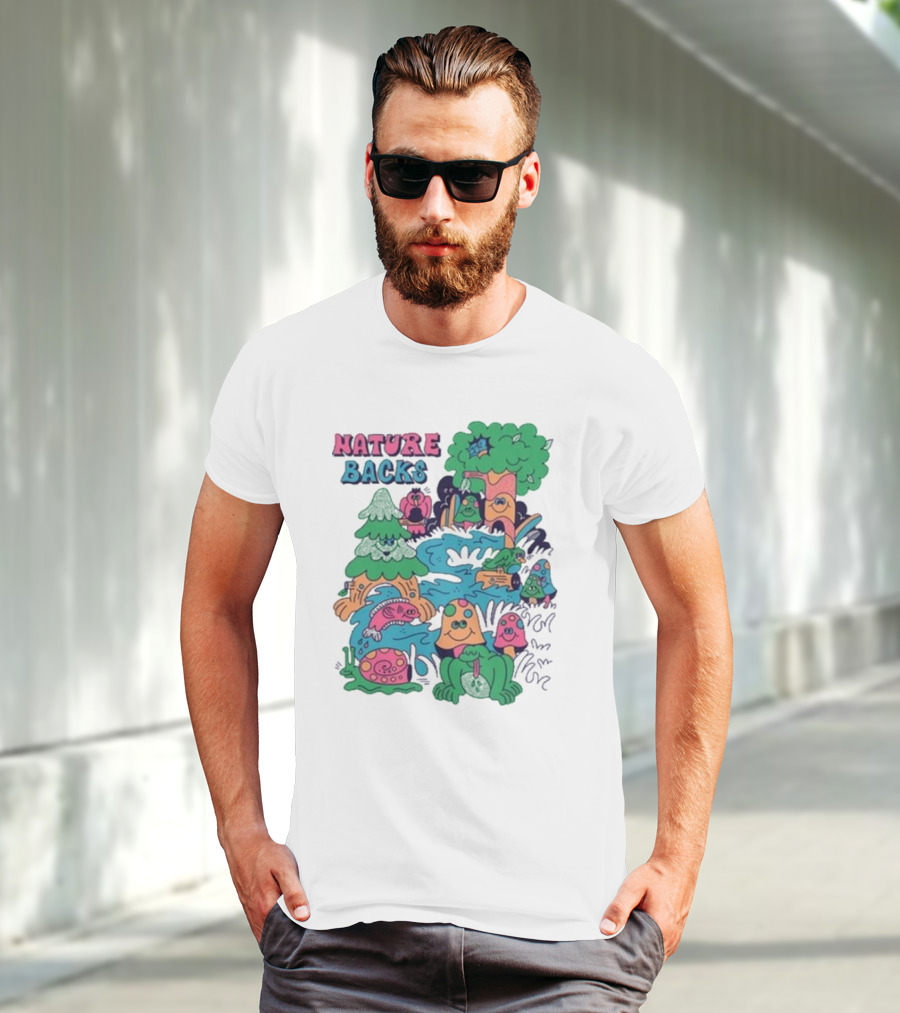 Nature Backs Funky Forest With Colorful Cartoon Animals And Trees T-Shirt