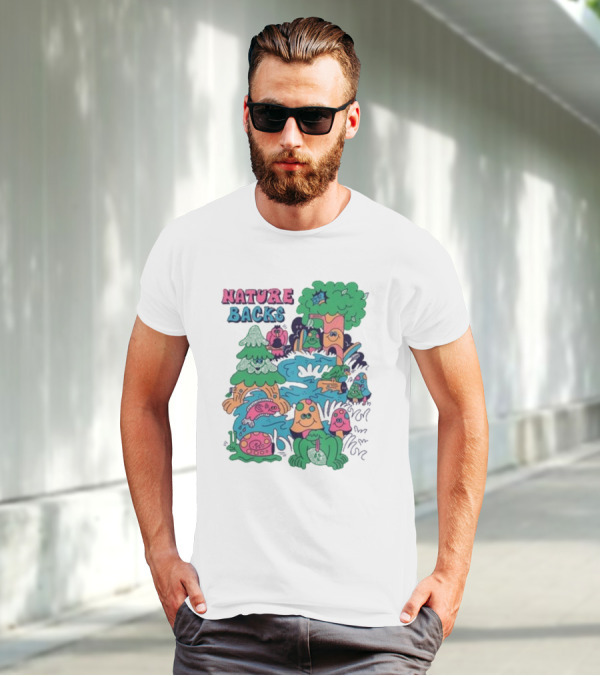 Nature Backs Funky Forest With Colorful Cartoon Animals And Trees T-Shirt