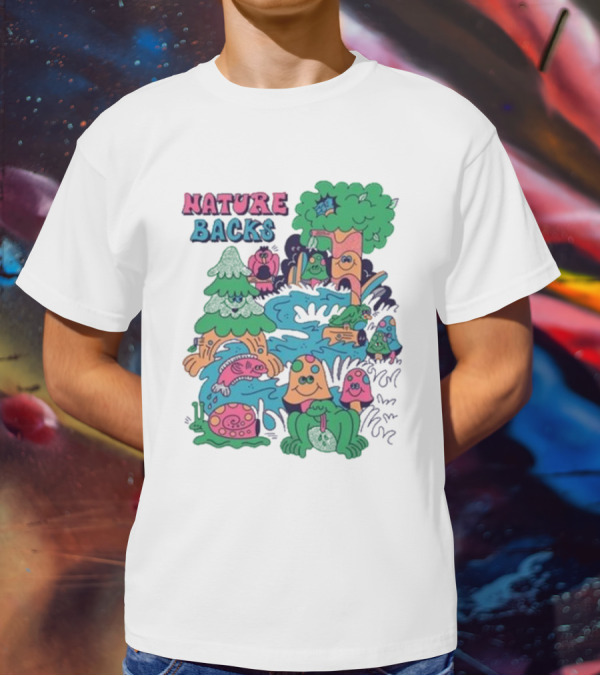 Nature Backs Funky Forest With Colorful Cartoon Animals And Trees T-Shirt